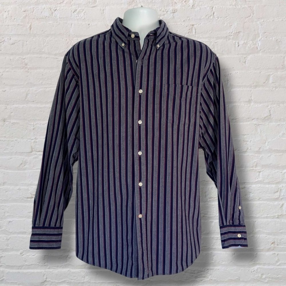 Cremieux Classics Striped Button Down Shirt Navy Gray Red XL